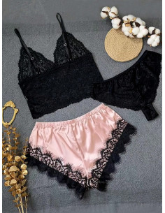 3 piezas Set de lencería con encaje floral 2