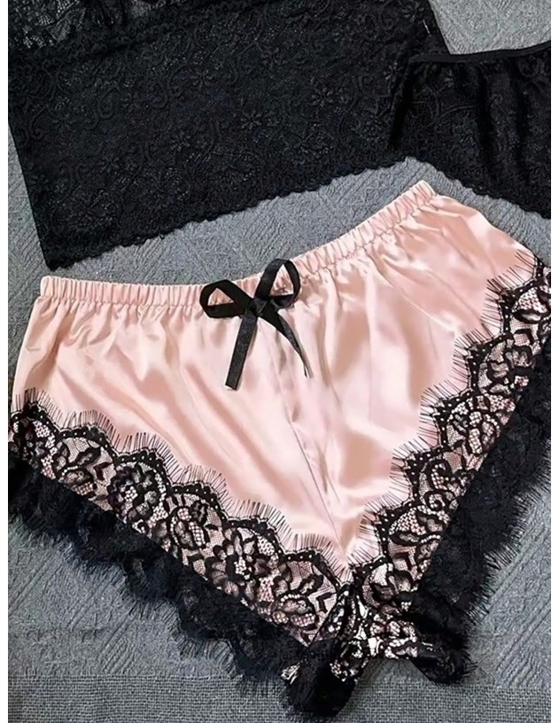 3 piezas Set de lencería con encaje floral