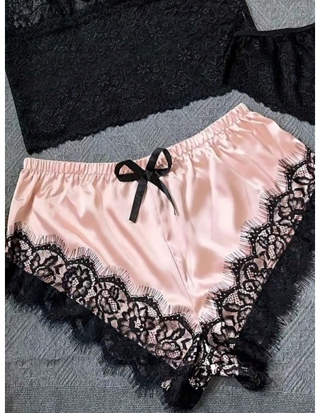 3 piezas Set de lencería con encaje floral