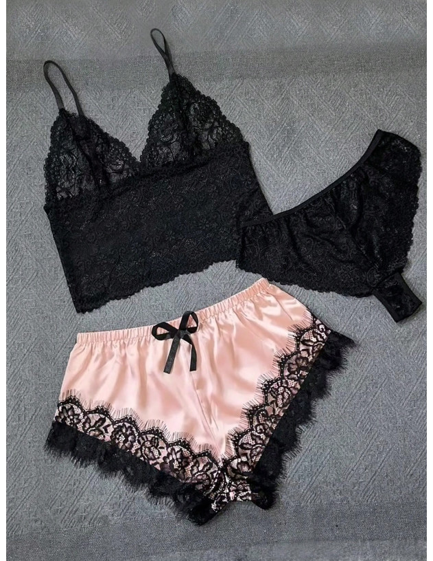 3 piezas Set de lencería con encaje floral