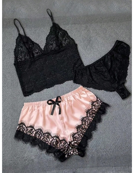 3 piezas Set de lencería con encaje floral