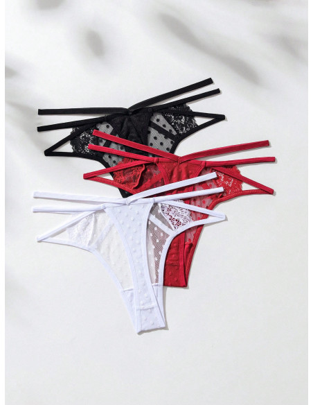 3 piezas Tanga con encaje floral con abertura 3 piezas Tanga con encaje floral con abertura
