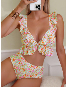 SHEIN Swim Mod Bañador bikini floral ribete con fruncido