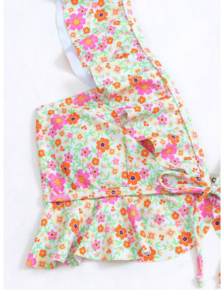 SHEIN Swim Mod Bañador bikini floral ribete con fruncido
