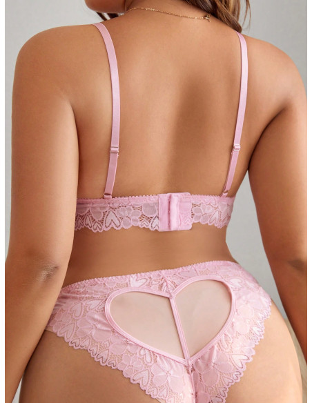 Set de lencería con encaje floral con abertura Set de lencería con encaje floral con abertura