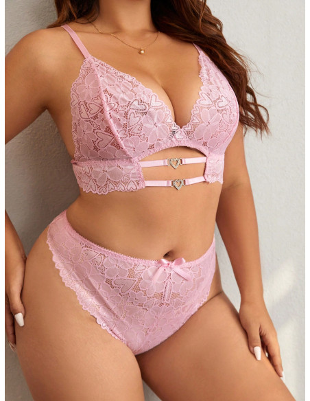 Set de lencería con encaje floral con abertura Set de lencería con encaje floral con abertura