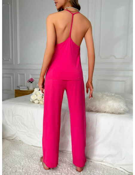 Conjunto de pijama con encaje en contraste