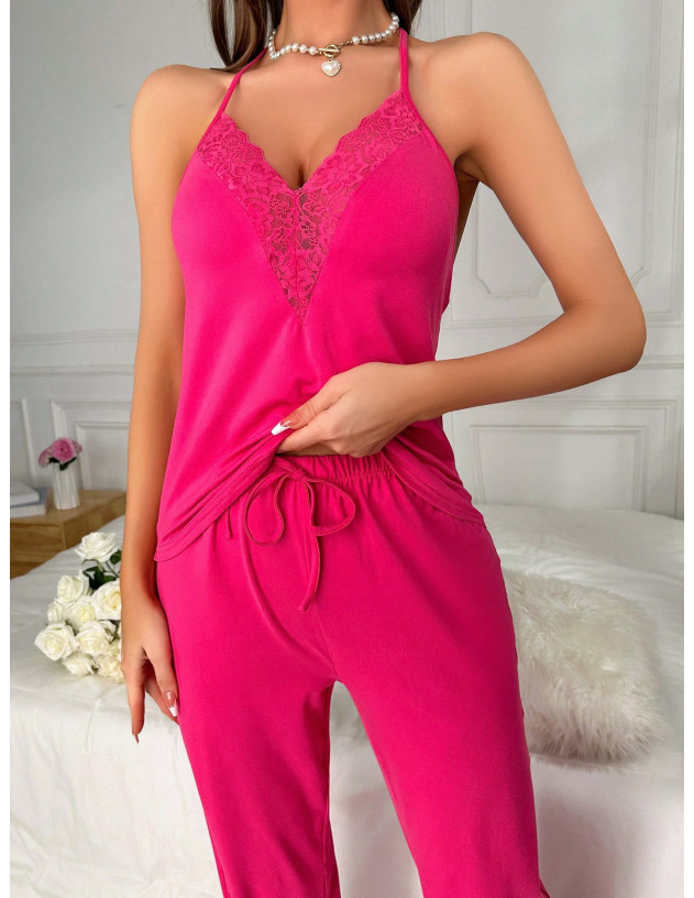 Conjunto de pijama con encaje en contraste