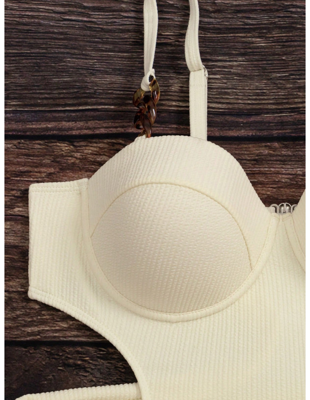 SHEIN Swim Chicsea Bañador una pieza tejido de canalé de cintura con abertura con cinturón