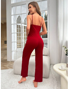 Mono de tirantes con encaje en contraste ribete en forma de lechuga de dormir 2