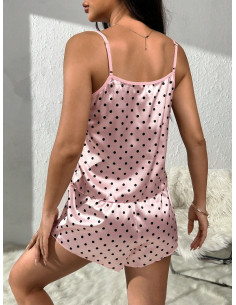 Conjunto de pijama shorts con top de tirantes con estampado de corazón de satén 2
