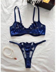 Conjunto De Lencería Sexy De Malla Bordada Y Parcheada Para Mujer 2