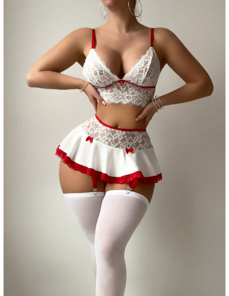 Conjunto De Ropa Interior Sexy Sin Aros De 5 Piezas Para Mujer Con Tanga, Ligas Y 2 Medias Conjunto De Ropa Interior Sexy Sin Aros De 5 Piezas Para Mujer Con Tanga, Ligas Y 2 Medias