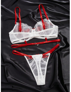 Set de lencería con bordado floral de malla con aro 2