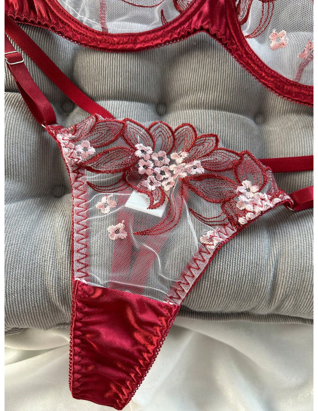 Set de lencería con bordado floral de malla con aro Set de lencería con bordado floral de malla con aro