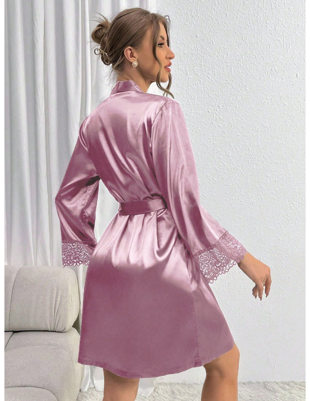 Conjunto De Camisón Con Encaje Para Mujeres Con Vestido Cami Y Bata Con Cinturón