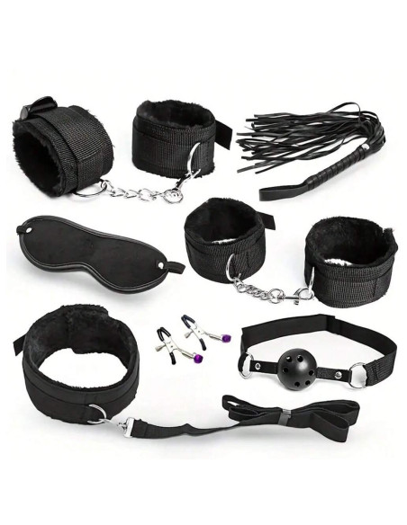 1 Conjunto De 7 Piezas Kit De Restricción De Cama De Bondage, Puños De Muñeca Y Tobillo, Máscara De Ojos Sexy, Tapón De Boca,