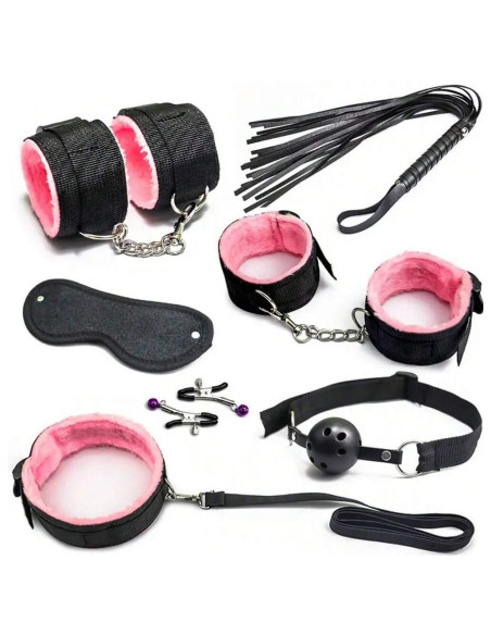 1 Conjunto De 7 Piezas Kit De Restricción De Cama De Bondage, Puños De Muñeca Y Tobillo, Máscara De Ojos Sexy, Tapón De Boca,
