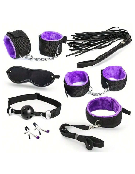 1 Conjunto De 7 Piezas Kit De Restricción De Cama De Bondage, Puños De Muñeca Y Tobillo, Máscara De Ojos Sexy, Tapón De Boca,