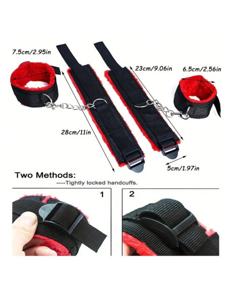 1 Conjunto De 7 Piezas Kit De Restricción De Cama De Bondage, Puños De Muñeca Y Tobillo, Máscara De Ojos Sexy, Tapón De Boca,