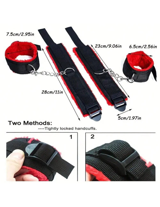 1 Conjunto De 7 Piezas Kit De Restricción De Cama De Bondage, Puños De Muñeca Y Tobillo, Máscara De Ojos Sexy, Tapón De Boca,