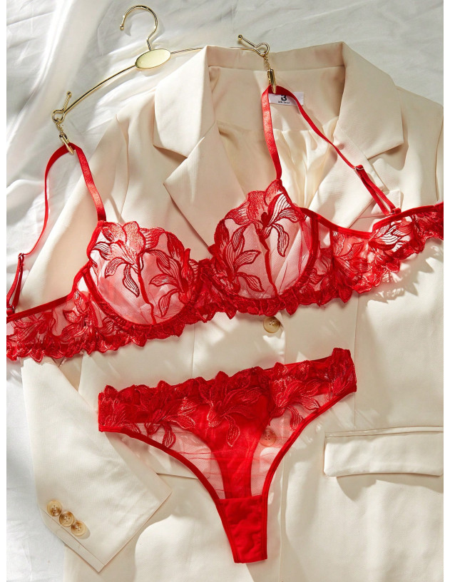 Conjunto De Lencería Sexy Bordada Para Mujeres Con Aros De Acero (edición Del Día De San Valentín)