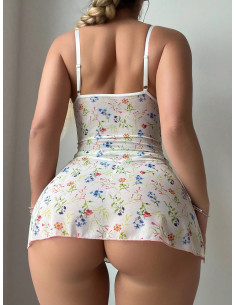 Temporada De Bodas Conjunto De Lencería Sexy Con Estampado Floral Para Mujeres Maduras (2 Piezas) 2