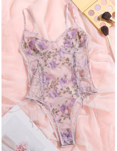 Body teddy con malla con bordado de mariposa 2