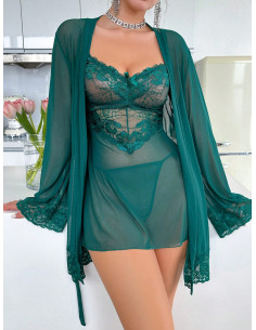 SHEIN Conjunto De Lencería Sexy De Malla De Encaje Dividido 2