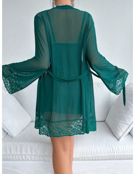 SHEIN Conjunto De Lencería Sexy De Malla De Encaje Dividido