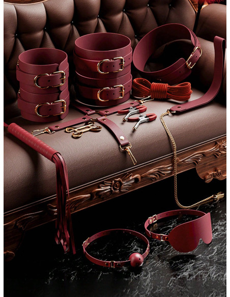 Conjunto Bdsm De 12 Piezas De Juguetes Sexuales De PU Rojo Divertidos Suministros Sm Para Parejas, Ataduras Y Clips Para El