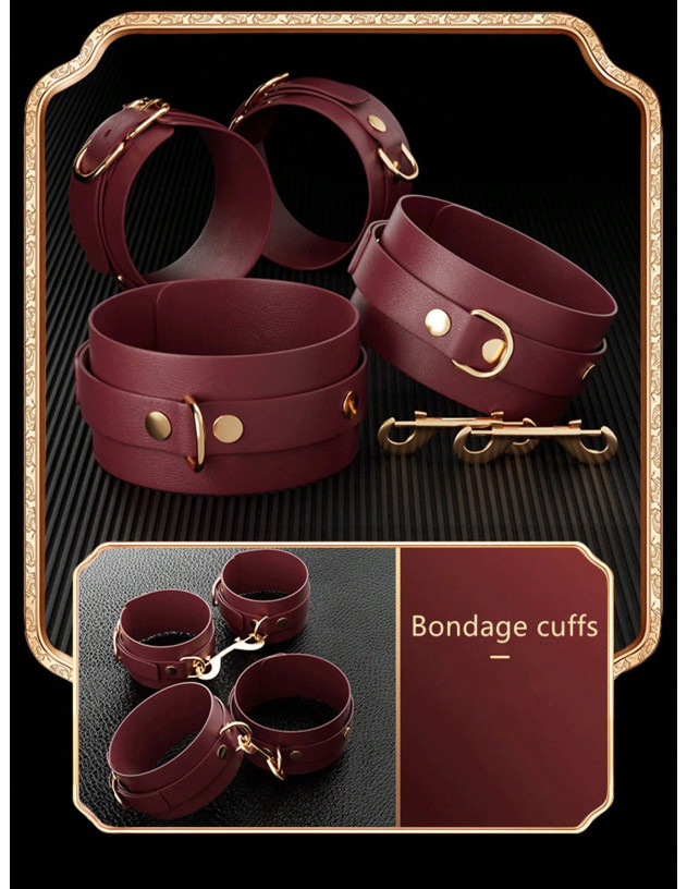 Conjunto Bdsm De 12 Piezas De Juguetes Sexuales De PU Rojo Divertidos Suministros Sm Para Parejas, Ataduras Y Clips Para El