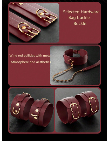 Conjunto Bdsm De 12 Piezas De Juguetes Sexuales De PU Rojo Divertidos Suministros Sm Para Parejas, Ataduras Y Clips Para El