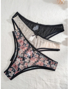 Bragas De Triángulo Con Estampado Floral Para Mujer (3 Piezas/paquete)