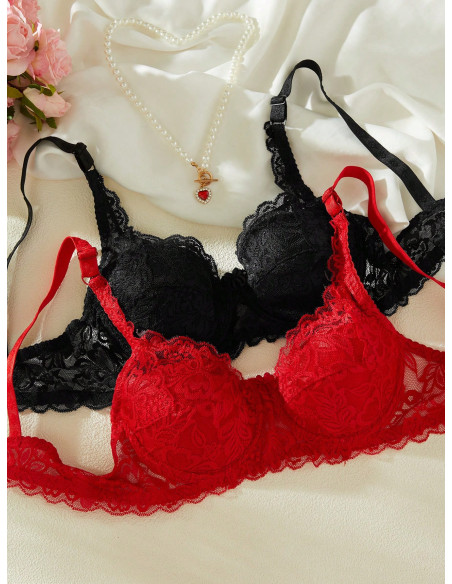 Paquete De 2 Sostenes De Encaje Floral Con Aros Paquete De 2 Sostenes De Encaje Floral Con Aros