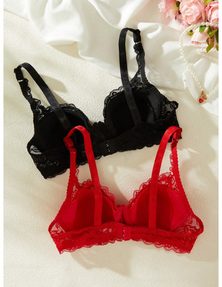Paquete De 2 Sostenes De Encaje Floral Con Aros Paquete De 2 Sostenes De Encaje Floral Con Aros
