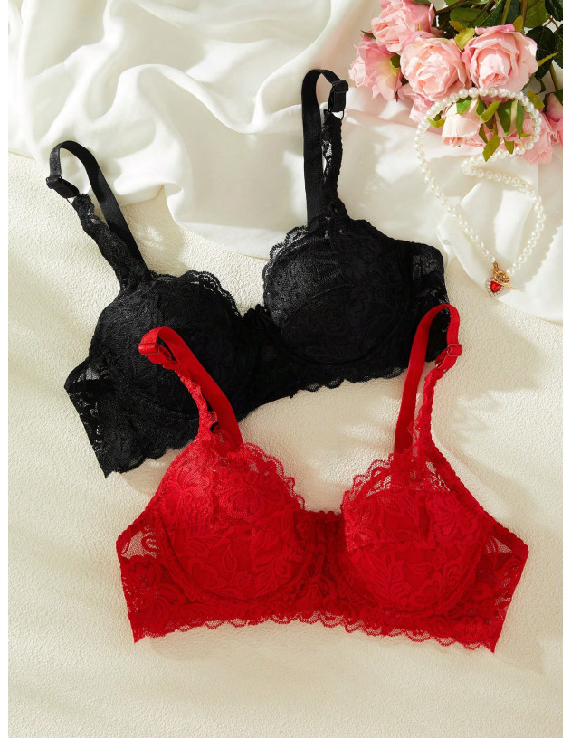 Paquete De 2 Sostenes De Encaje Floral Con Aros Paquete De 2 Sostenes De Encaje Floral Con Aros