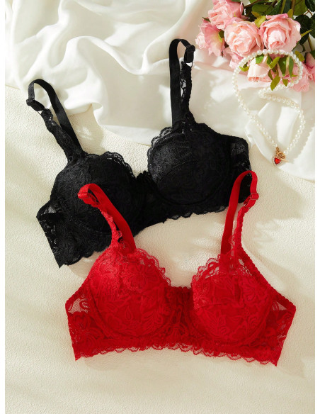 Paquete De 2 Sostenes De Encaje Floral Con Aros Paquete De 2 Sostenes De Encaje Floral Con Aros