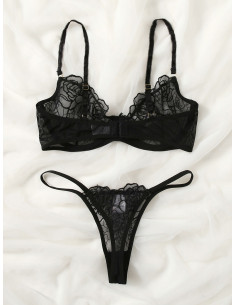 Set de lencería con aro con malla con bordado 2