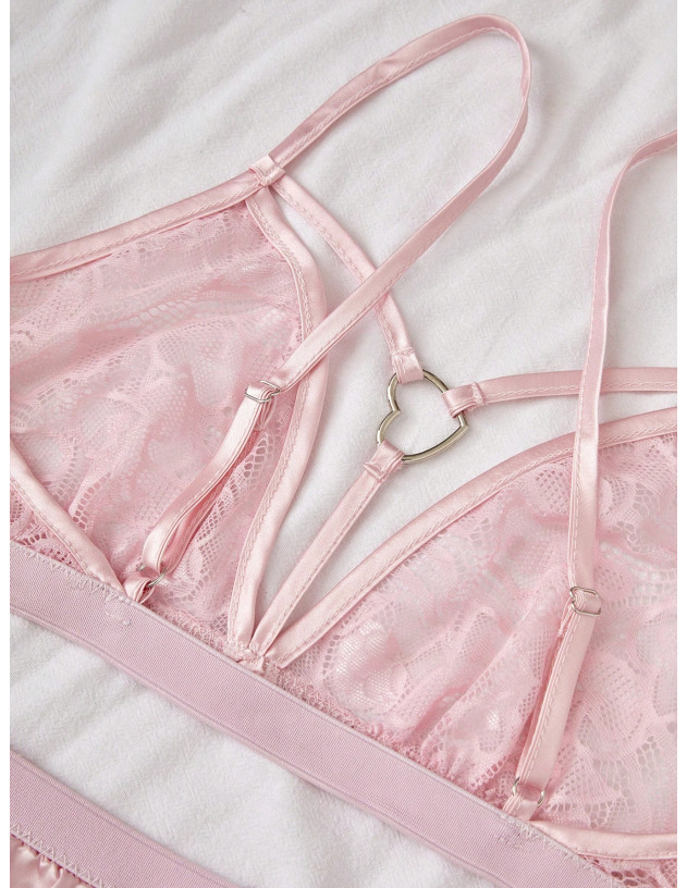 Conjunto De Camisola De Encaje, Shorts Y Pantalones De Satén Para Pijama, Con 3 Piezas Por Conjunto