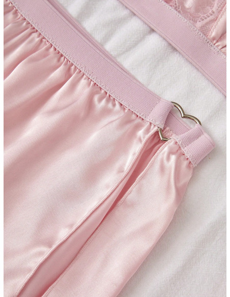 Conjunto De Camisola De Encaje, Shorts Y Pantalones De Satén Para Pijama, Con 3 Piezas Por Conjunto