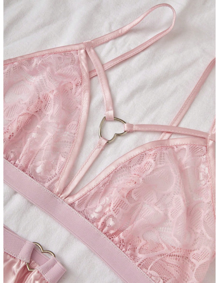 Conjunto De Camisola De Encaje, Shorts Y Pantalones De Satén Para Pijama, Con 3 Piezas Por Conjunto