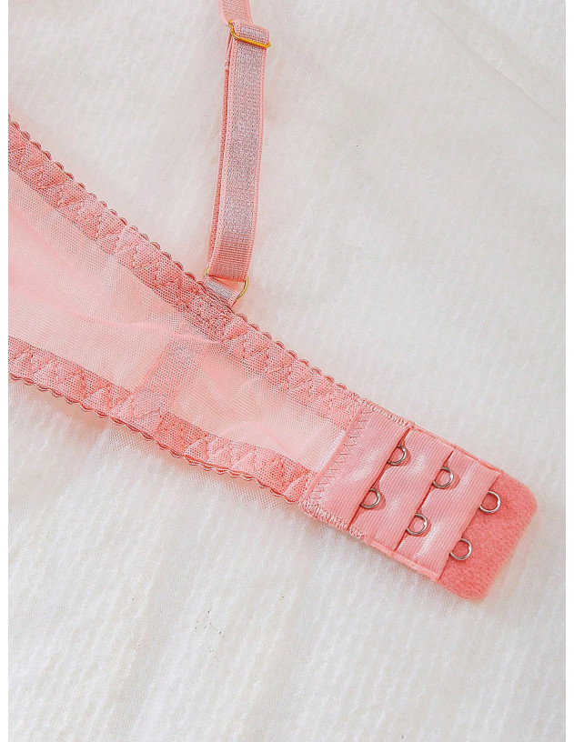 Conjunto De Sujetador De Encaje Sexy Para Mujeres Con Aros Y Borde Floral