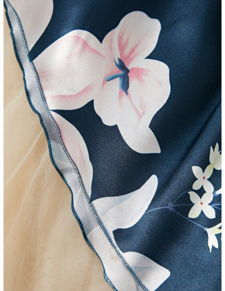 Conjunto De Ropa De Dormir De 3 Piezas Para Mujeres Con Ribete De Encaje De Color Contrastado, Estampado Floral Y Tela De