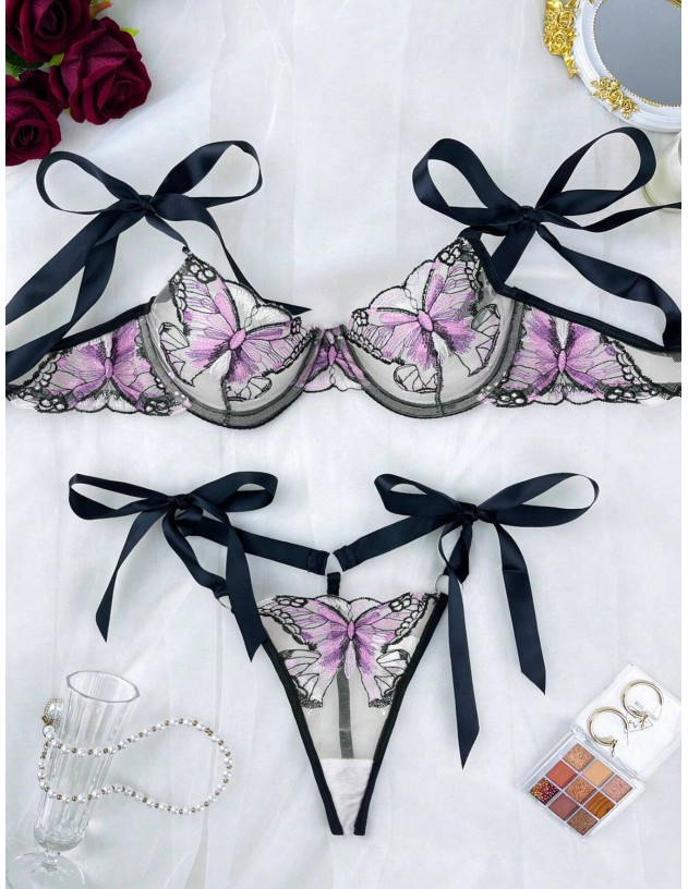 Set sexy bordado mariposa