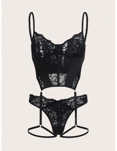 SHEIN Conjunto de sujetador de encaje de moda sexy para mujer, varias piezas