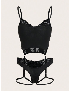 SHEIN Conjunto de sujetador de encaje de moda sexy para mujer, varias piezas 2