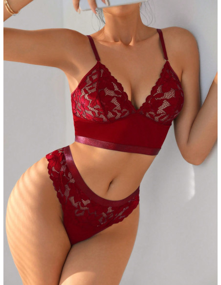 SHEIN Set de lencería con encaje en contraste