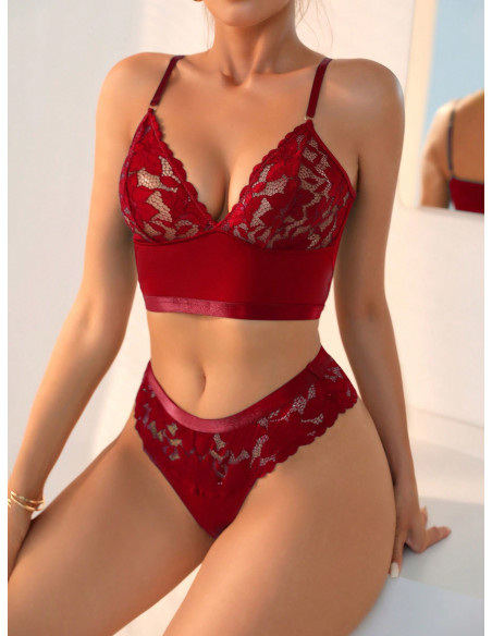 SHEIN Set de lencería con encaje en contraste