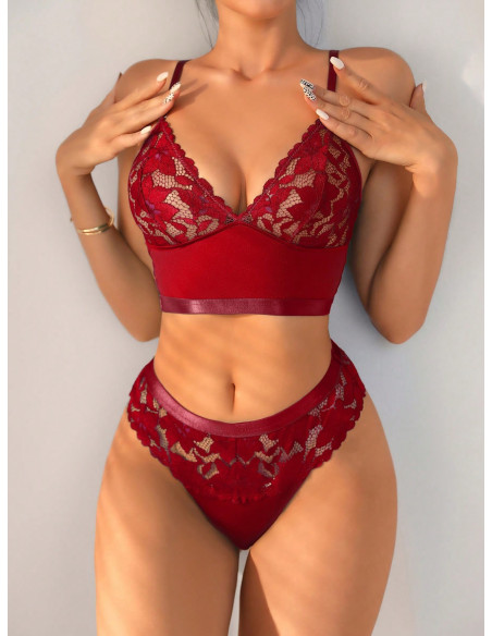 SHEIN Set de lencería con encaje en contraste